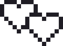 ふたつのハートのドット絵（白黒）