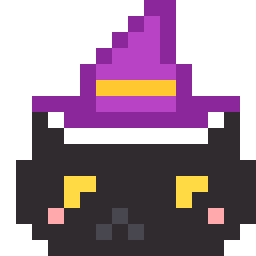 魔女ぼうしの黒ねこのドット絵