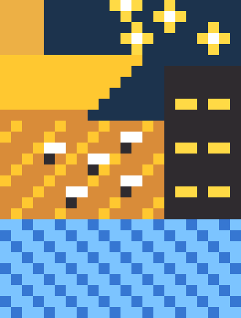 夜のカフェテラス（ゴッホ）のドット絵