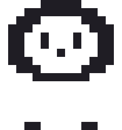 皇帝ペンギンのひなのドット絵（白黒）