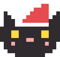 サンタぼうしの黒ねこのドット絵