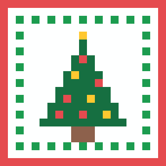 クリスマスツリーのコースターのドット絵