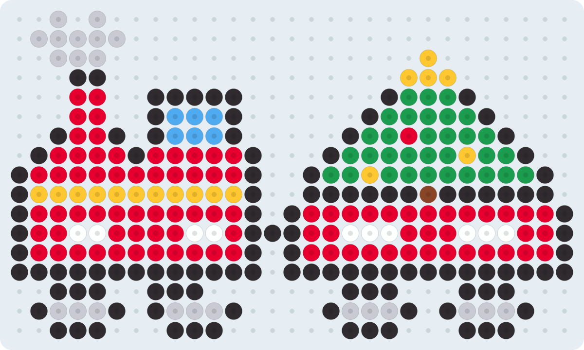 Christmas Train fuse bead pattern (2.6 mm, 29×17 beads, 8 colors)