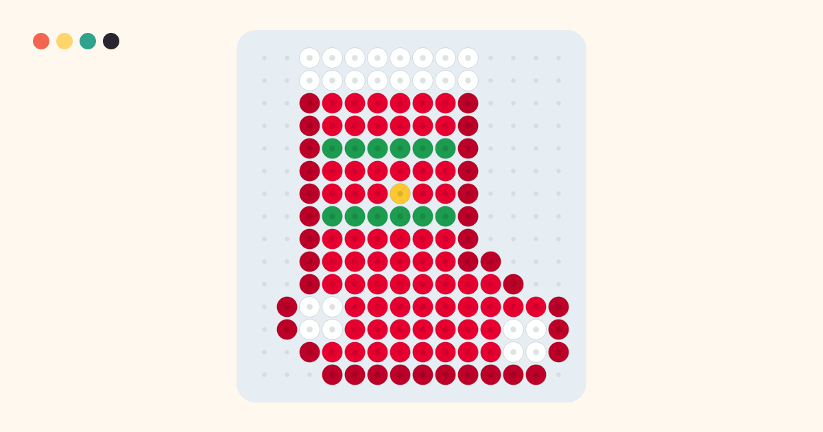 クリスマスのくつしたのアイロンビーズ図案(14×15粒・5色)