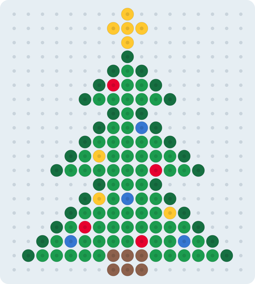 Árbol de Navidad: patrón de hama beads (2,6 mm, 17×19 cuentas, 6 colores)
