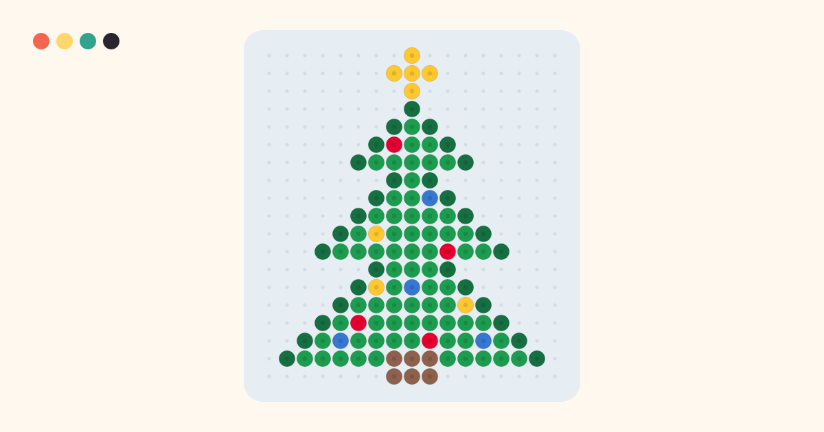 Christmas Tree fuse bead pattern (17×19 beads, 6 colors)