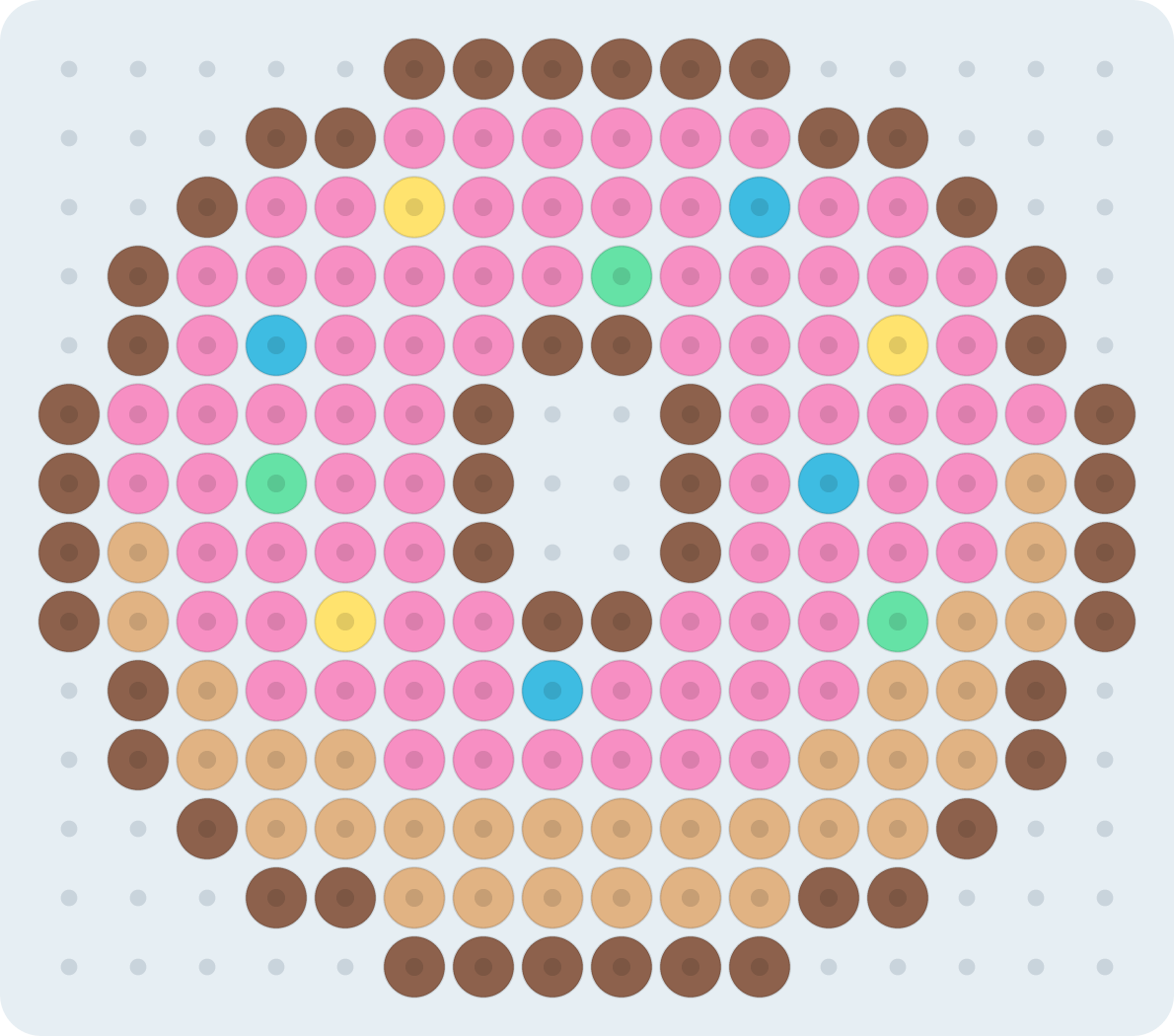 Donut: patrón de hama beads (2,6 mm, 16×14 cuentas, 6 colores)