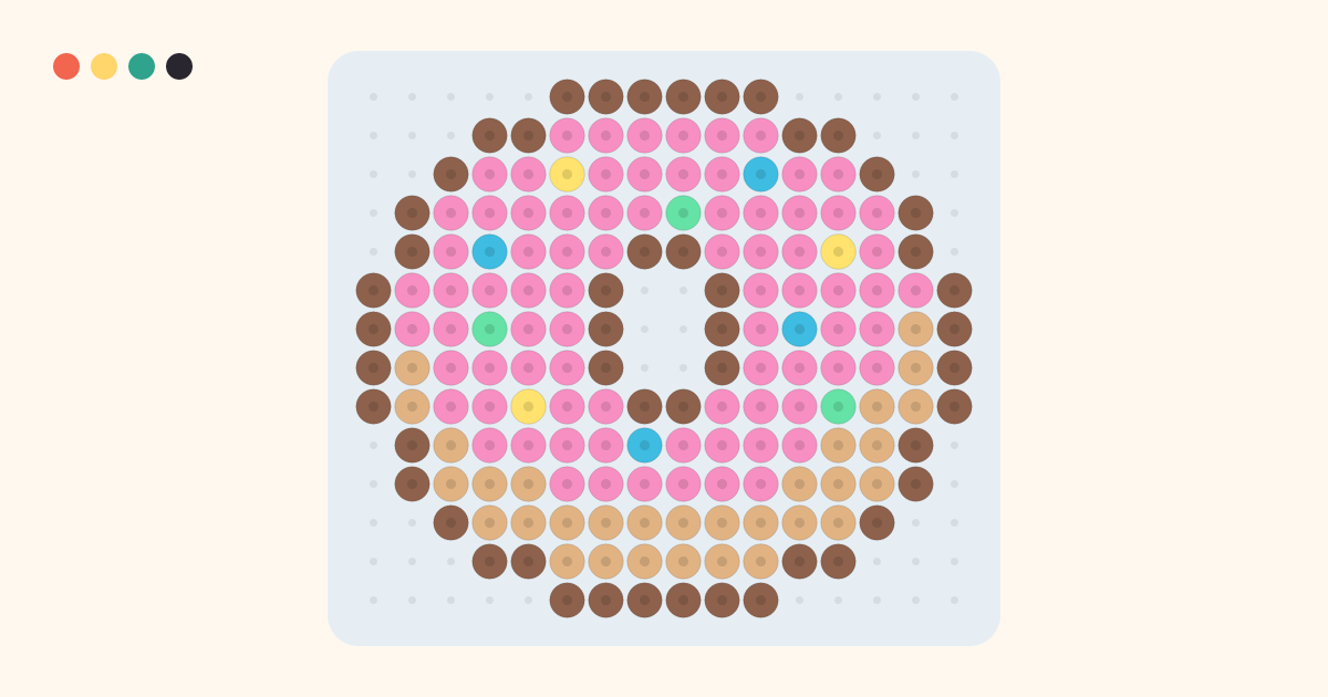 Donut fuse bead pattern (16×14 beads, 6 colors)