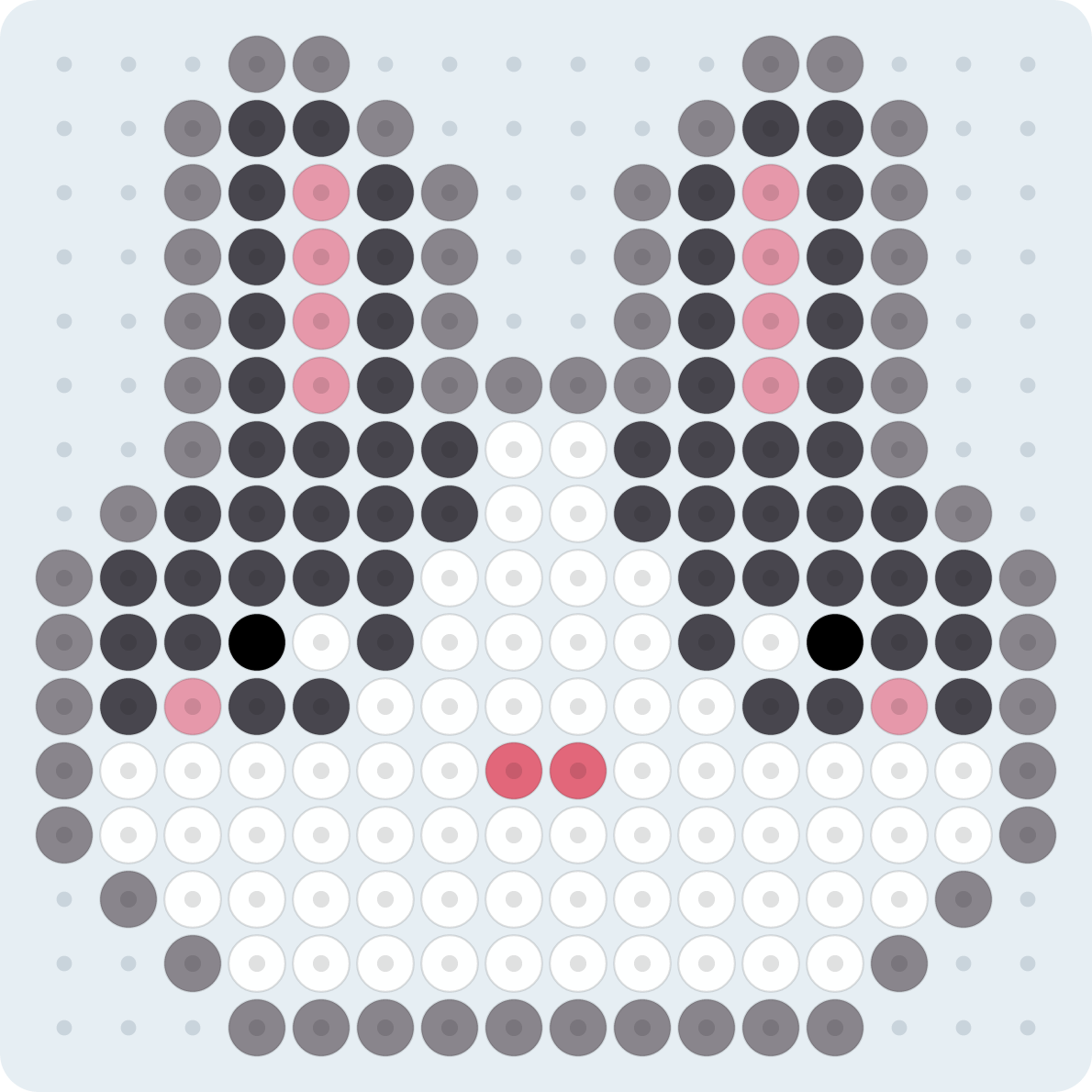 ダッチうさぎのアイロンビーズ図案（2.6mm・16×16粒・6色）