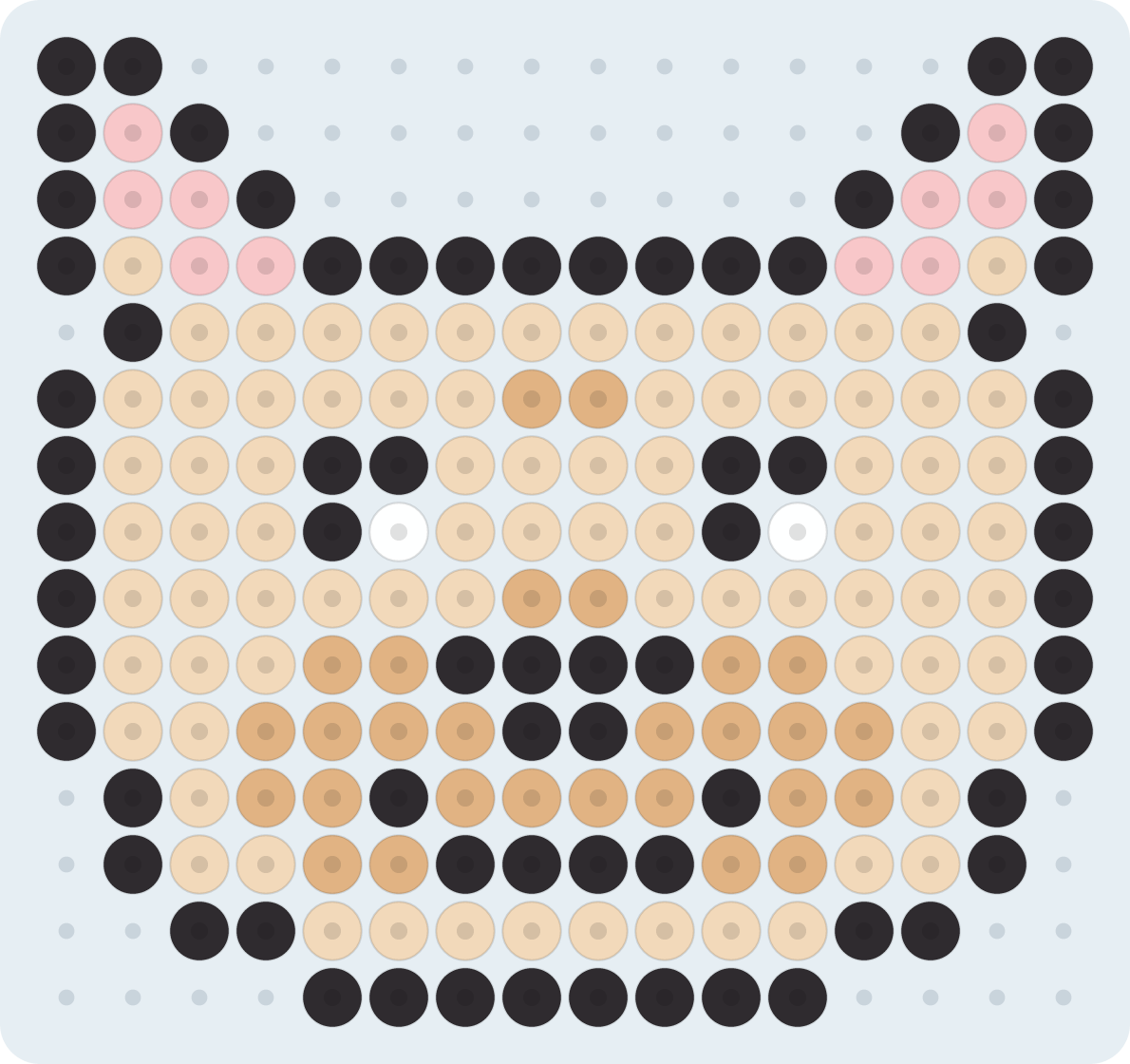 フレンチブルドッグのアイロンビーズ図案（2.6mm・16×15粒・5色）