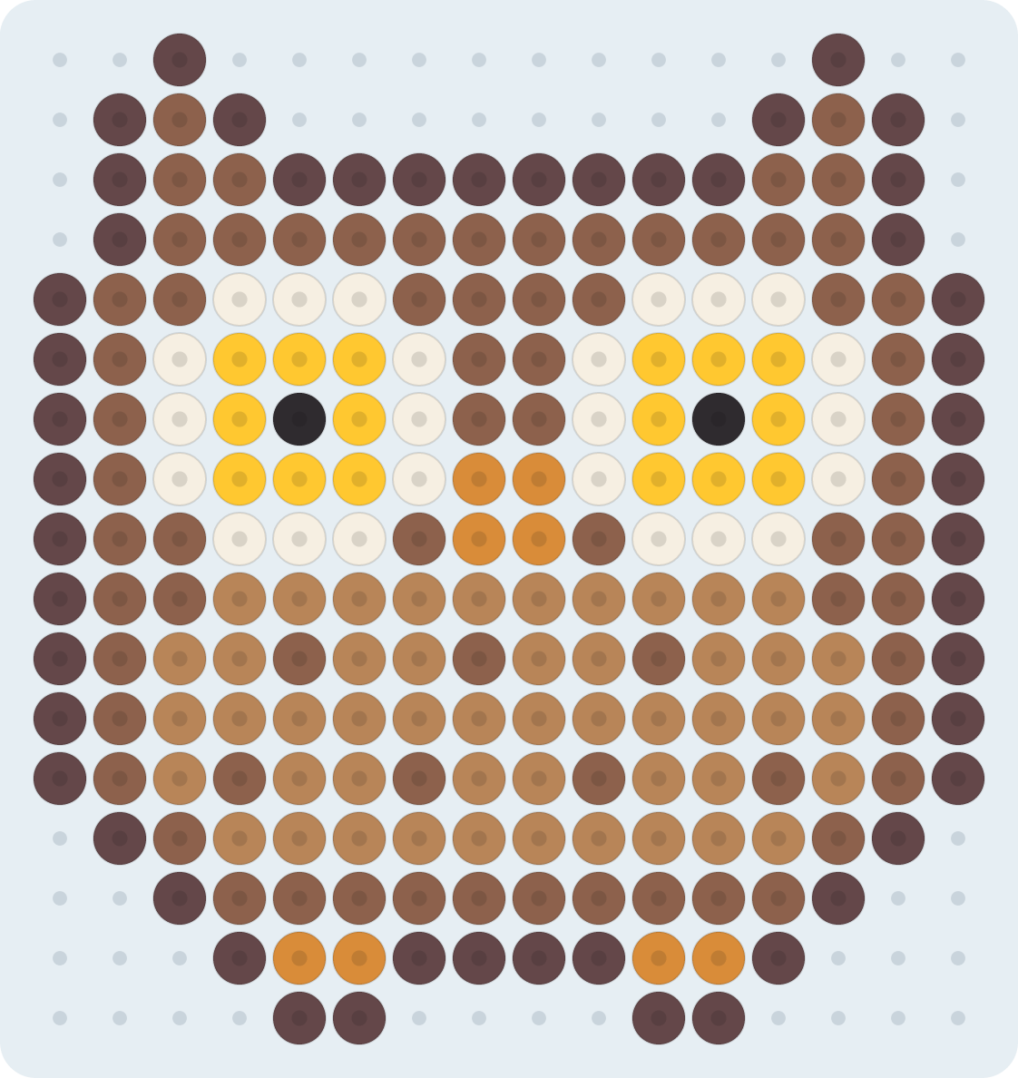 Búho: patrón de hama beads (2,6 mm, 16×17 cuentas, 7 colores)