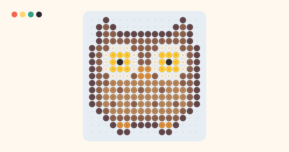 Owl fuse bead pattern (16×17 beads, 7 colors)