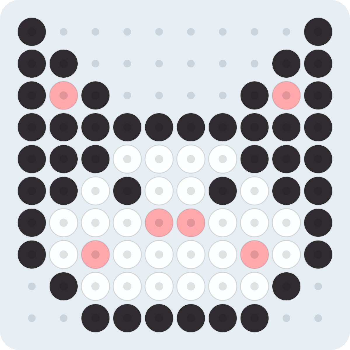 小さいはちわれねこのアイロンビーズ図案(2.6mm・10×10粒・3色)
