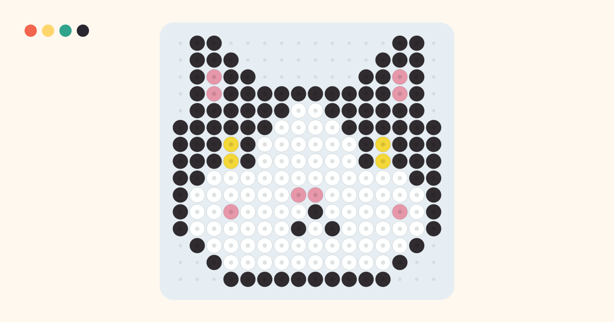 Tuxedo Cat fuse bead pattern (16×15 beads, 4 colors)