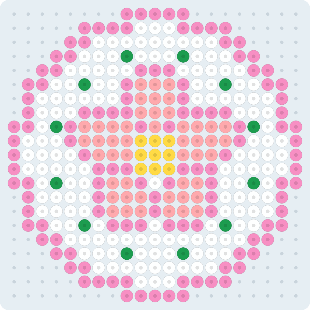花のまるいコースターのアイロンビーズ図案(2.6mm・21×21粒・5色)