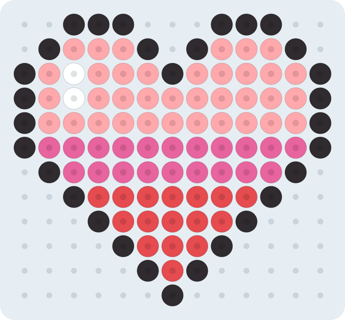 Gradient Heart fuse bead pattern (2.6 mm, 13×12 beads, 5 colors)