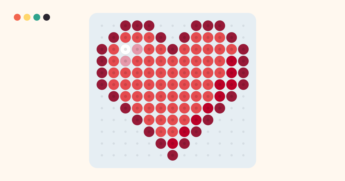 Heart fuse bead pattern (13×12 beads, 5 colors)