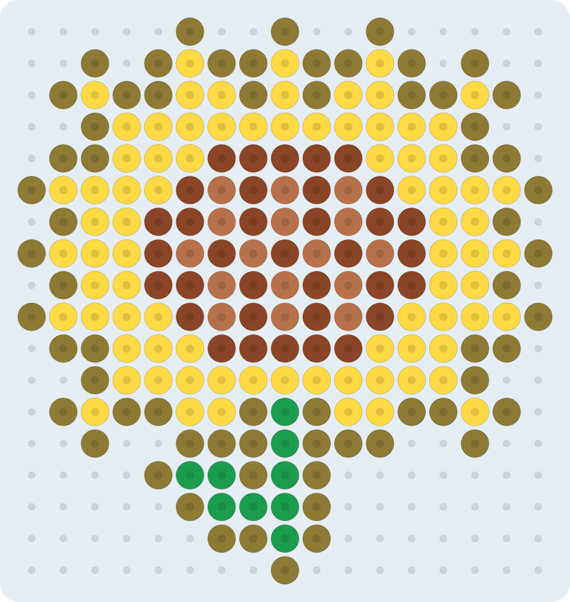 Girasol: patrón de hama beads (2,6 mm, 17×18 cuentas, 5 colores)