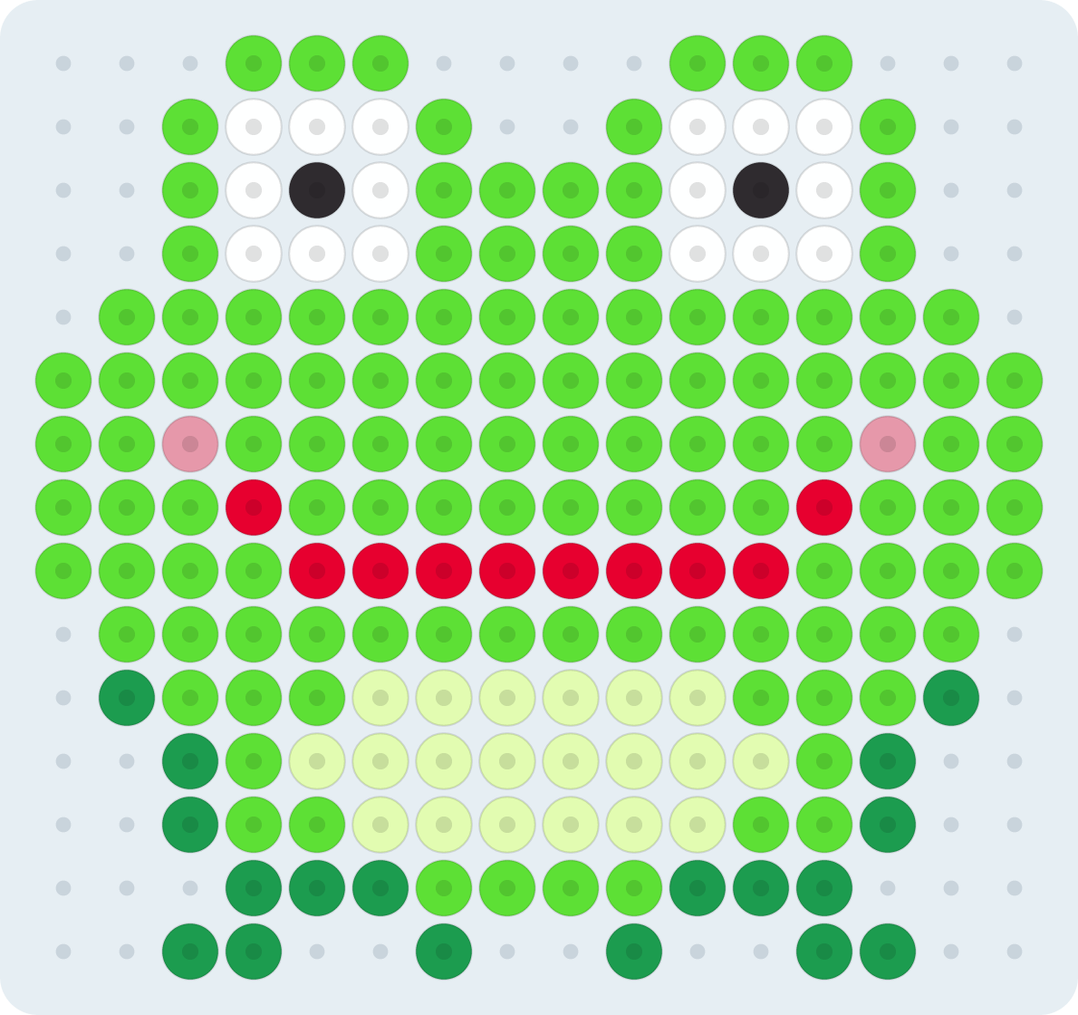 Rana: patrón de hama beads (2,6 mm, 16×15 cuentas, 7 colores)