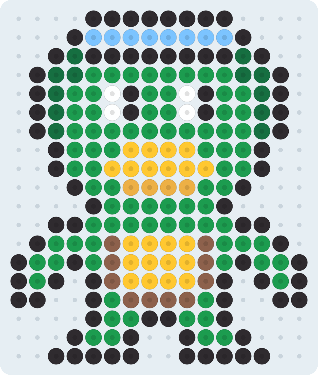 河童のアイロンビーズ図案(2.6mm・16×19粒・8色)