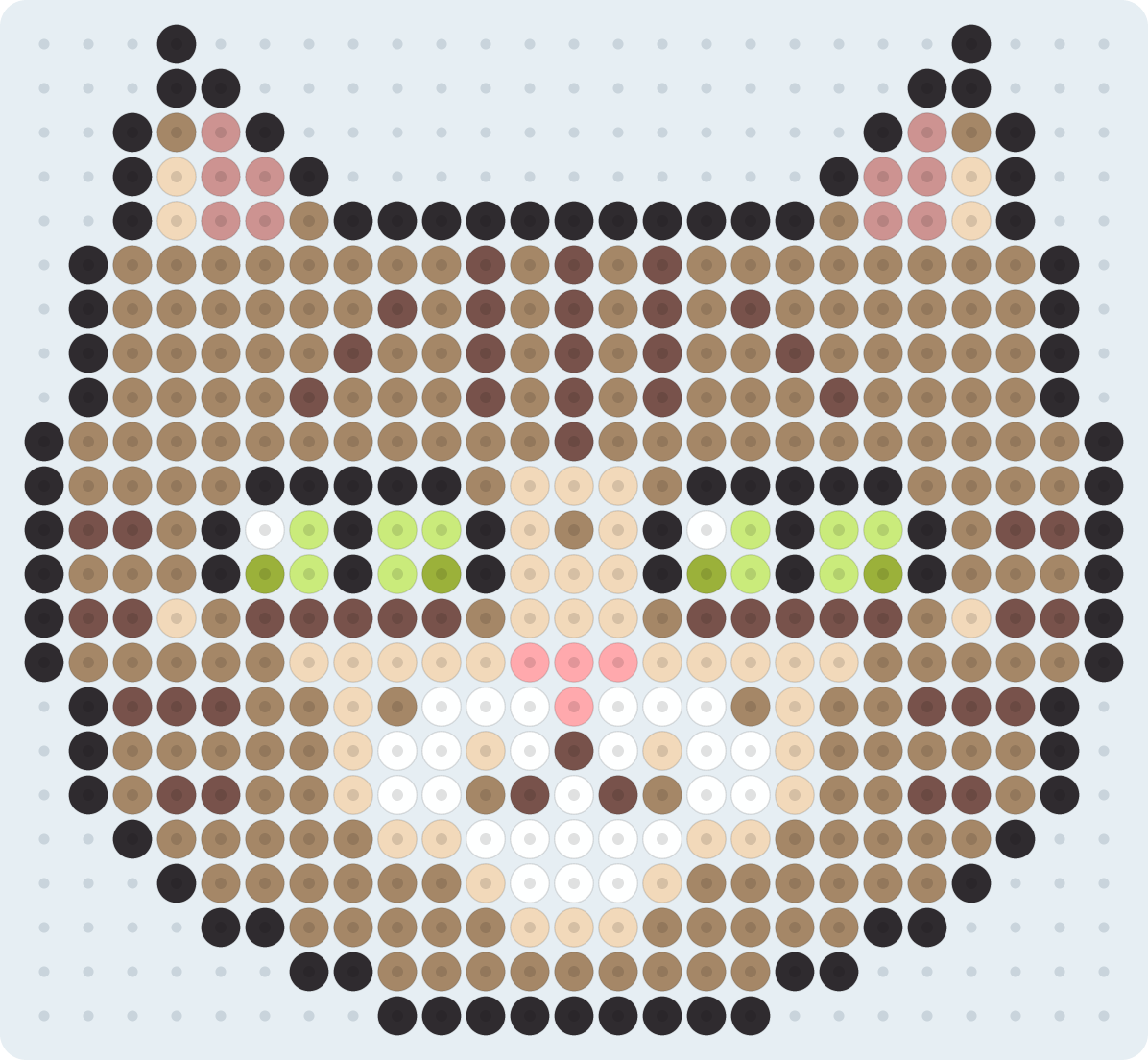 リアルなねこの顔(キジトラ)のアイロンビーズ図案(2.6mm・25×23粒・9色)
