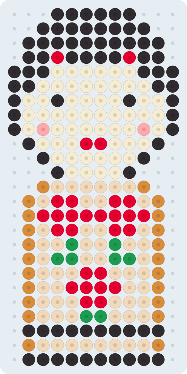 こけしのアイロンビーズ図案(2.6mm・12×25粒・7色)
