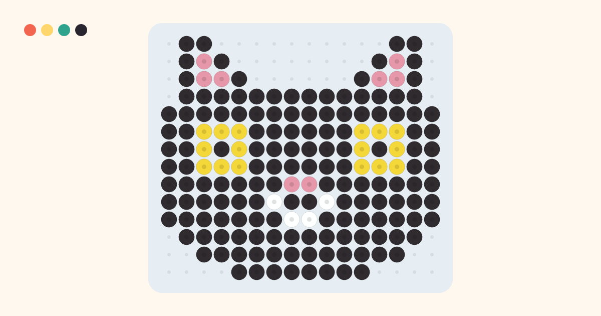 黒ねこのアイロンビーズ図案(16×14粒・4色)