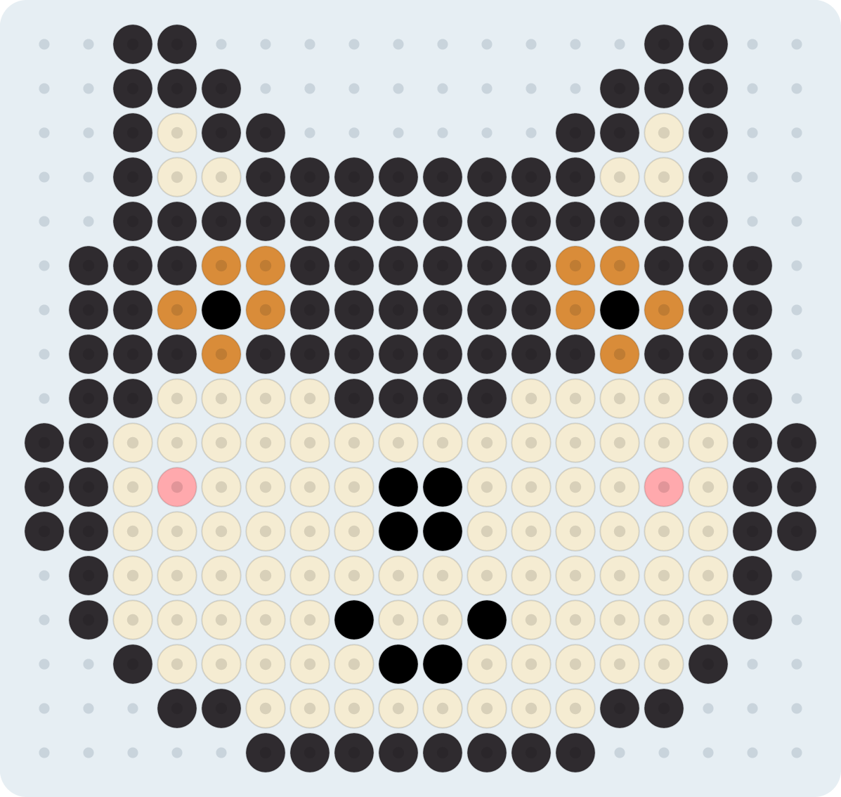 Shiba inu negro: patrón de hama beads (2,6 mm, 18×17 cuentas, 5 colores)