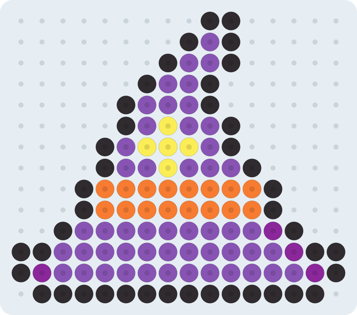 Witch Hat fuse bead pattern (2.6 mm, 16×14 beads, 5 colors)