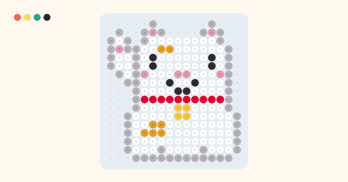 招き猫のアイロンビーズ図案（16×17粒・7色）