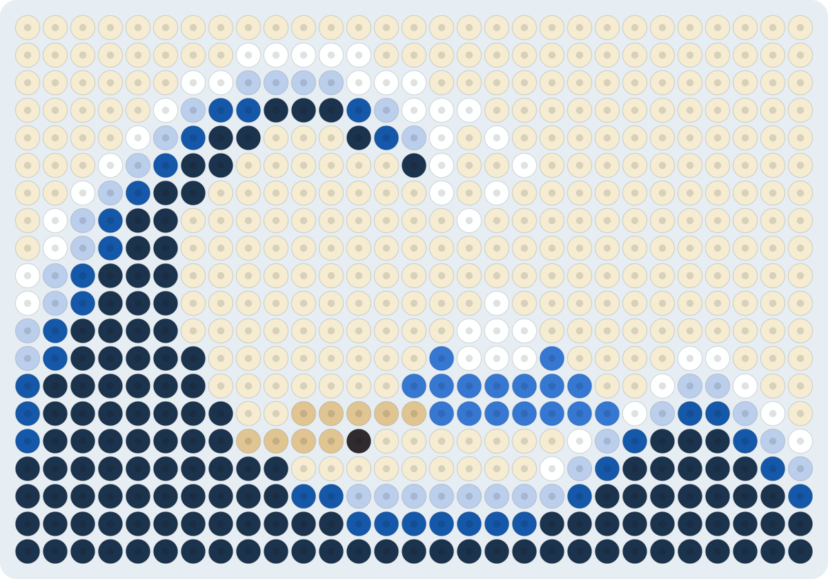The Great Wave off Kanagawa (Hokusai) fuse bead pattern (2.6 mm, 29×20 beads, 8 colors)