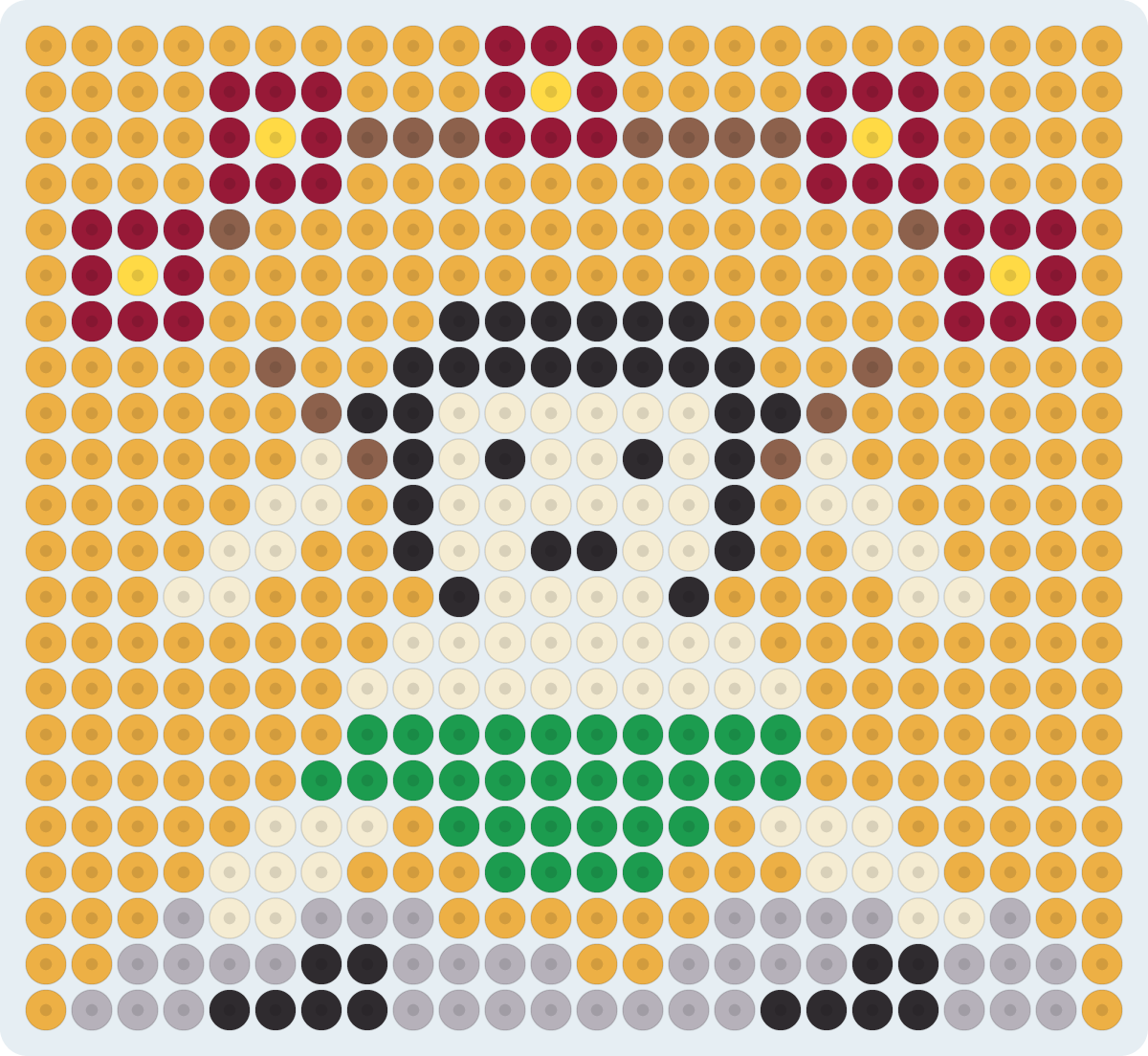 雷神（俵屋宗達「風神雷神図屏風」）のアイロンビーズ図案（2.6mm・24×22粒・8色）