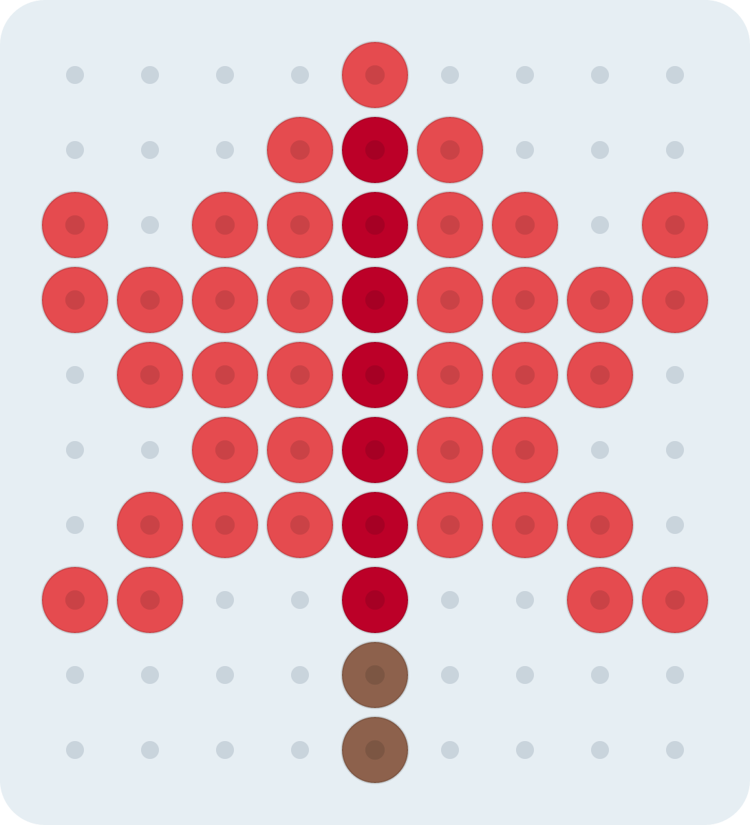 Mini Maple Leaf Perler bead pattern (2.6 mm, 9×10 beads, 3 colors)