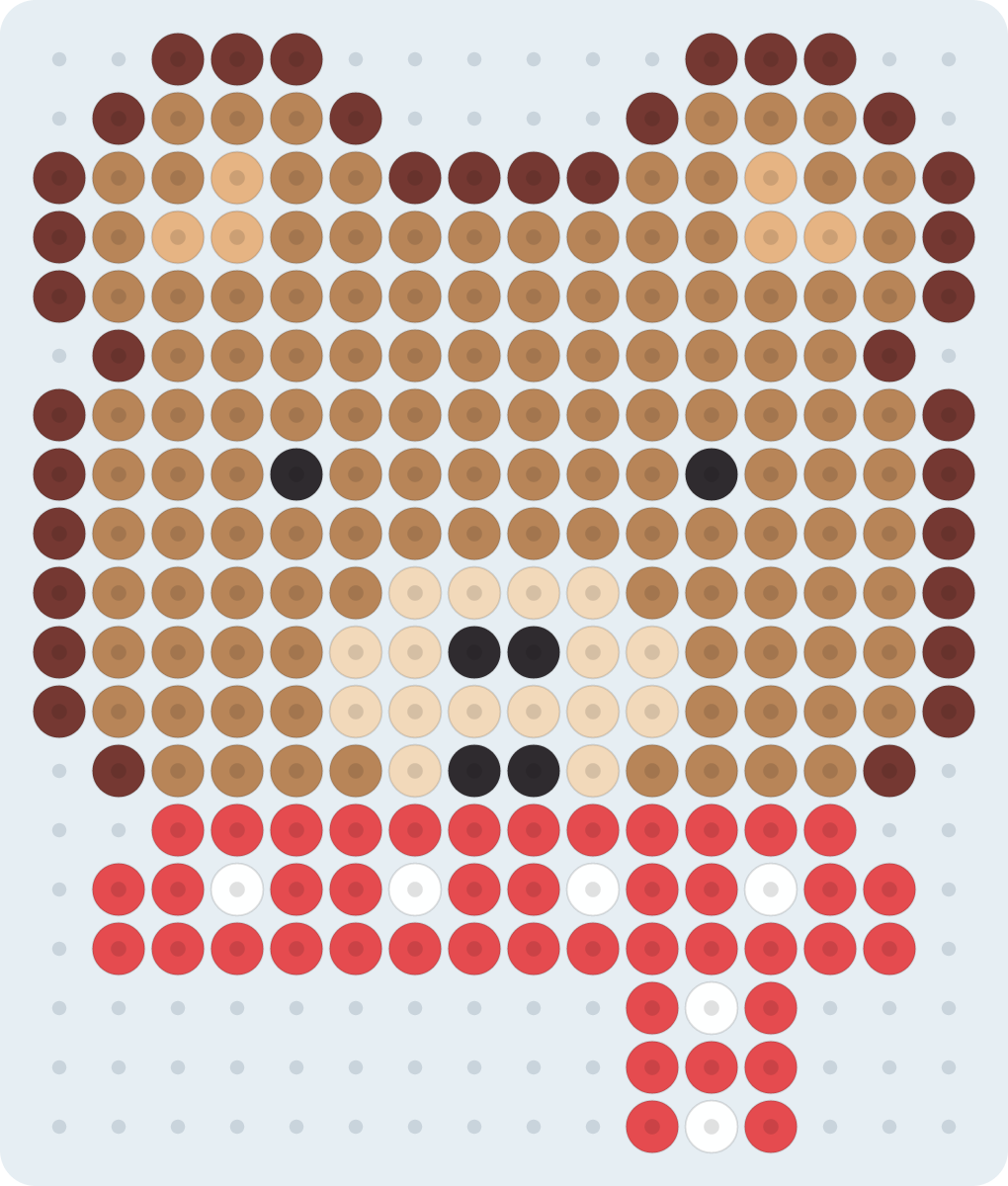 Bear in a Scarf Perler bead pattern (2.6 mm, 16×19 beads, 7 colors)