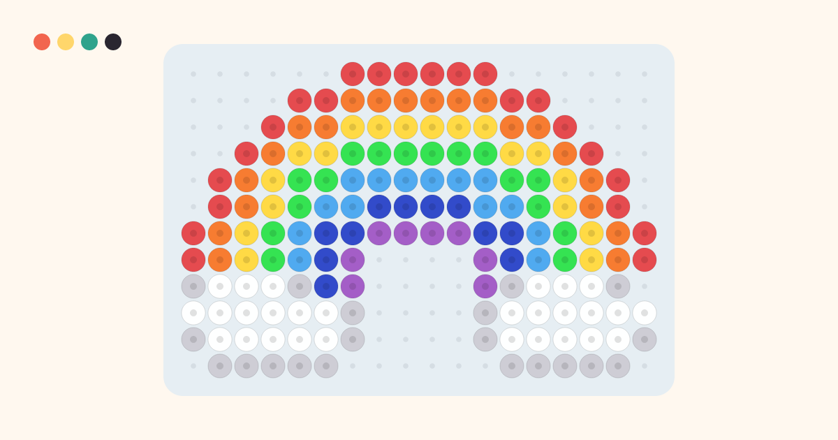 Rainbow and Cloud fuse bead pattern (18×12 beads, 9 colors)