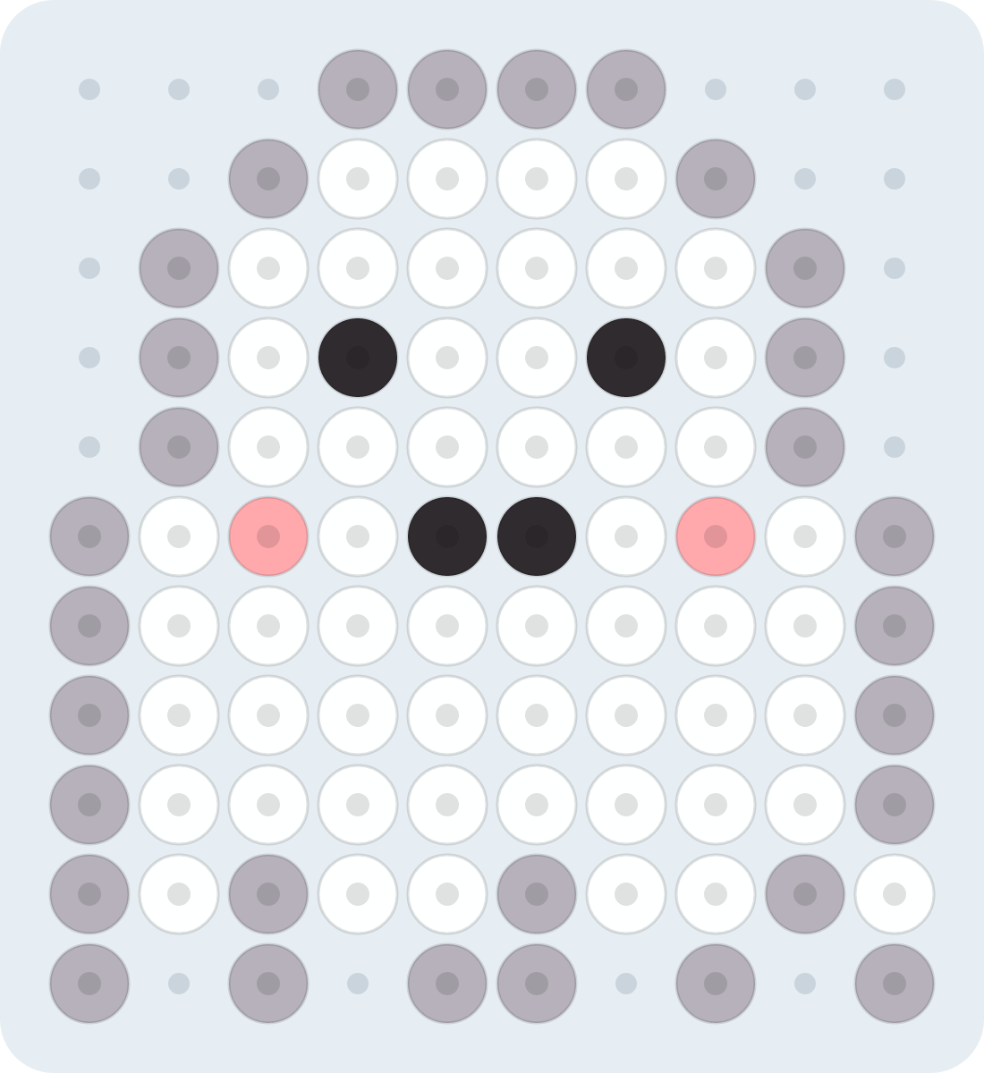 おばけ(ミニ)のアイロンビーズ図案(2.6mm・10×11粒・4色)