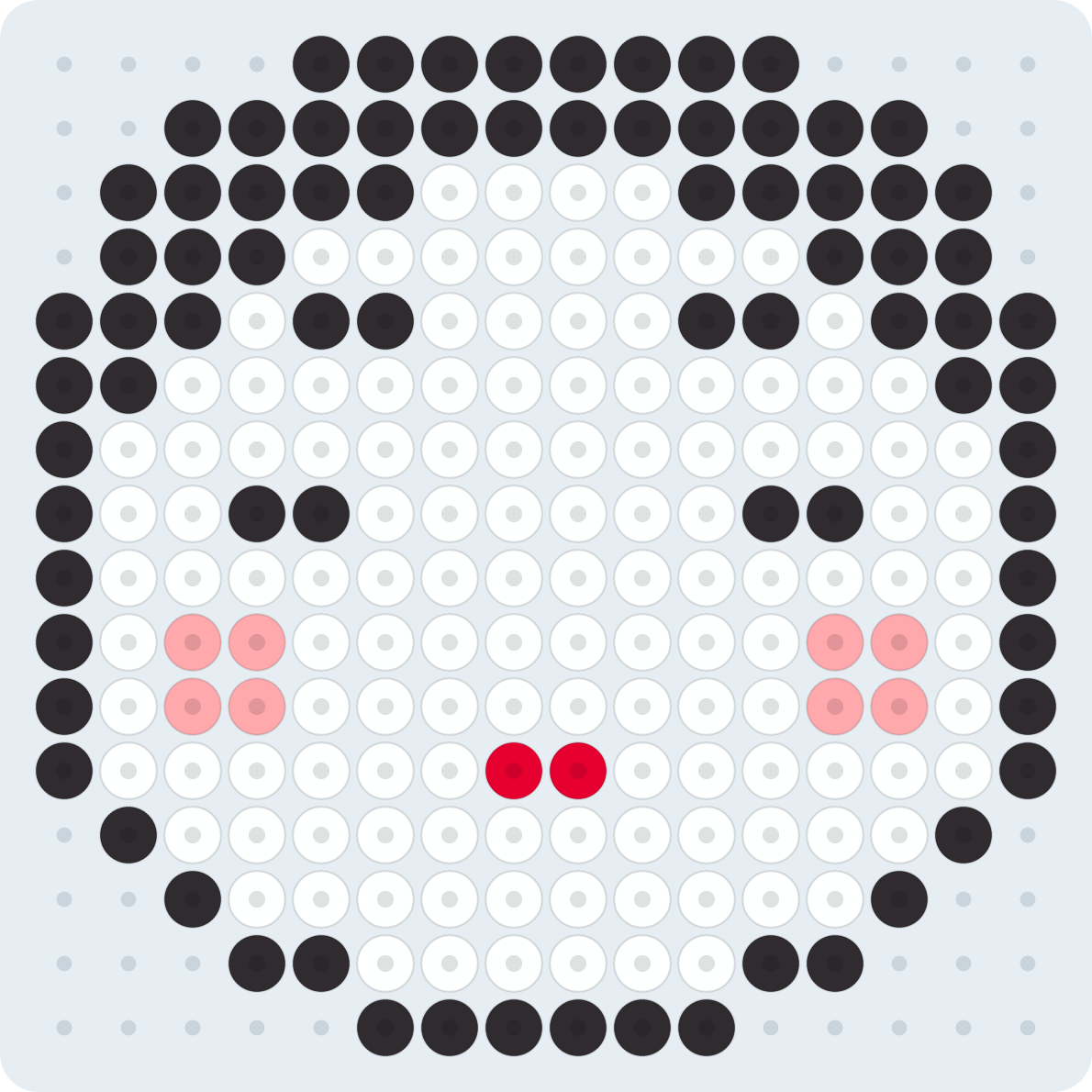 おかめ(お多福)のアイロンビーズ図案(2.6mm・16×16粒・4色)