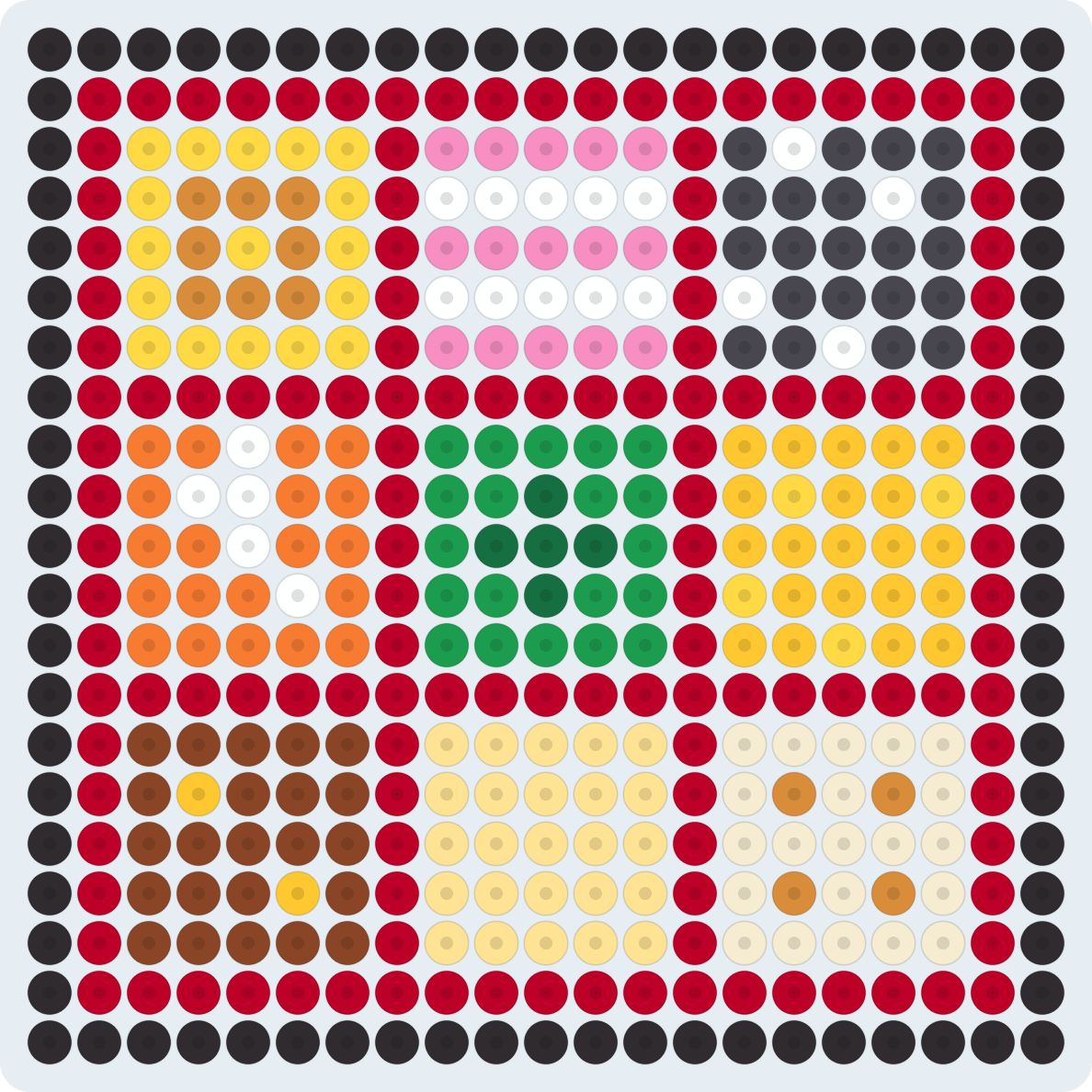 おせち（重箱）のアイロンビーズ図案（2.6mm・21×21粒・14色）