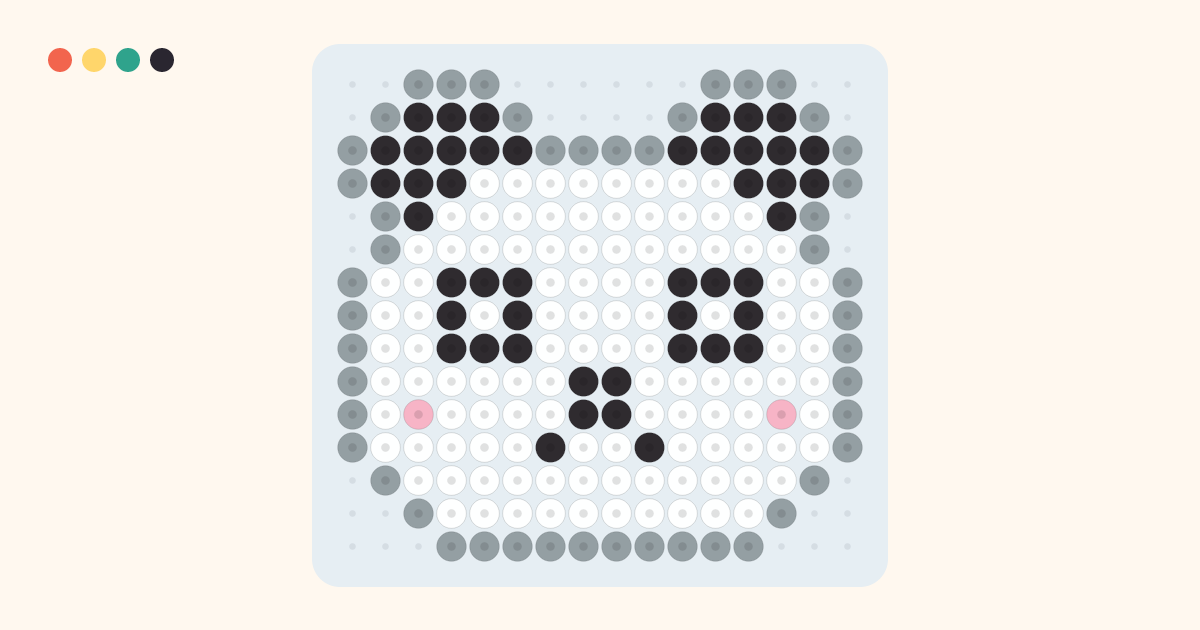 Panda fuse bead pattern (16×15 beads, 4 colors)