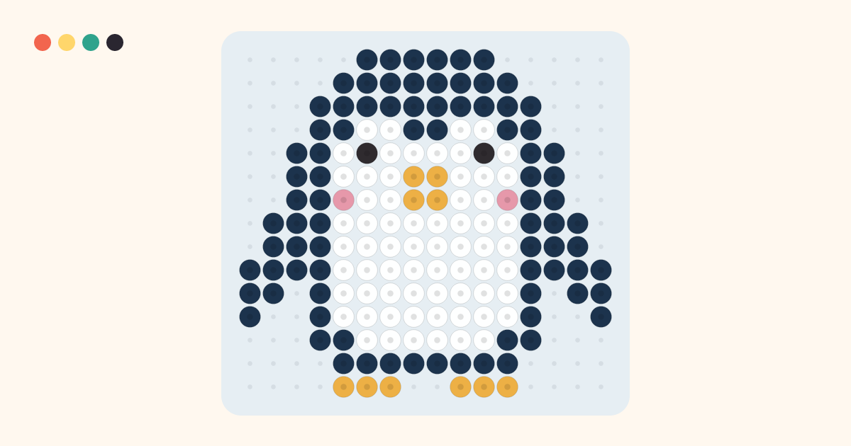 Penguin fuse bead pattern (16×15 beads, 5 colors)