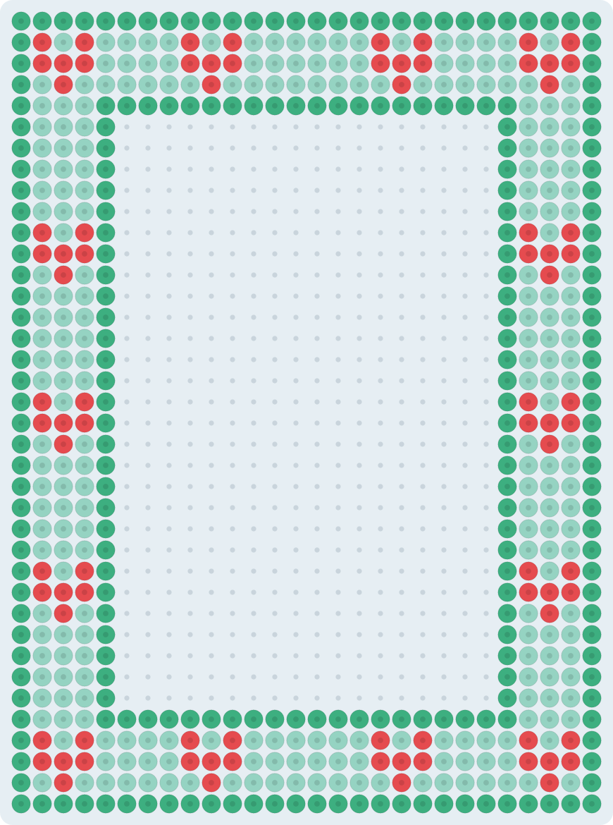 Marco de fotos con corazones: patrón de hama beads (2,6 mm, 28×38 cuentas, 3 colores)