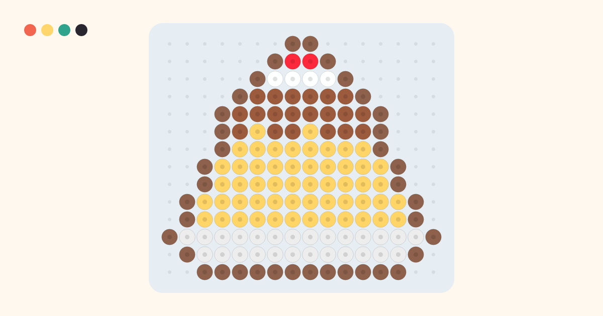 Purin (Custard Pudding) fuse bead pattern (16×14 beads, 6 colors)