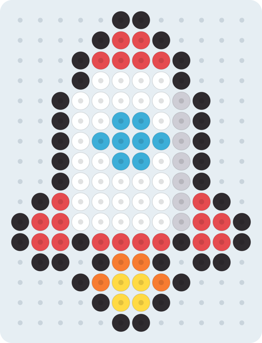Cohete: patrón de hama beads (2,6 mm, 12×16 cuentas, 7 colores)