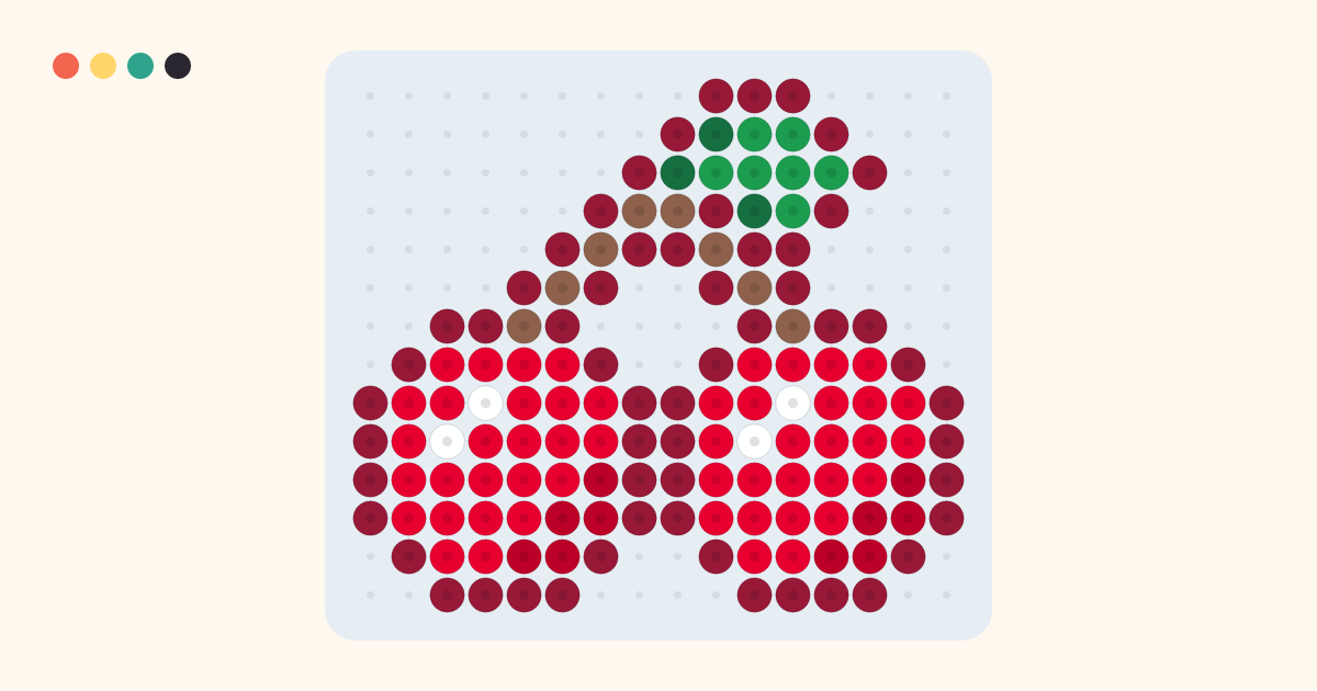 Cherries fuse bead pattern (16×14 beads, 7 colors)