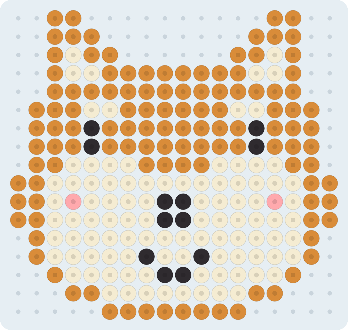 Shiba inu: patrón de hama beads (2,6 mm, 18×17 cuentas, 4 colores)