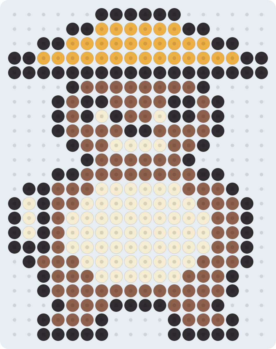 信楽焼のたぬきのアイロンビーズ図案（2.6mm・18×23粒・4色）