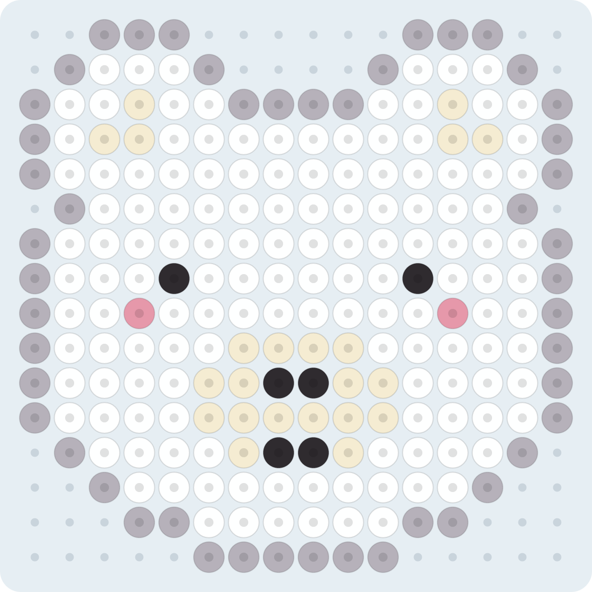 しろくまのアイロンビーズ図案(2.6mm・16×16粒・5色)