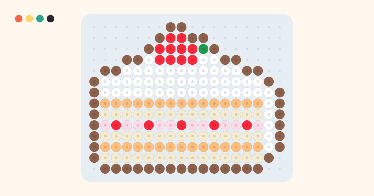 Strawberry Shortcake fuse bead pattern (18×14 beads, 7 colors)