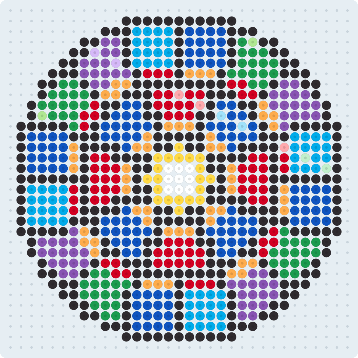 ステンドグラスのバラ窓のアイロンビーズ図案(2.6mm・33×33粒・14色)