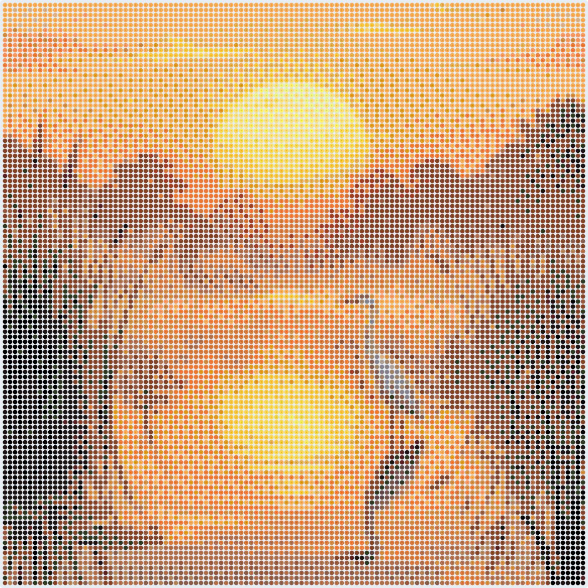 夕映えの池と白鷺のアイロンビーズ図案（2.6mm・116×116粒・36色）